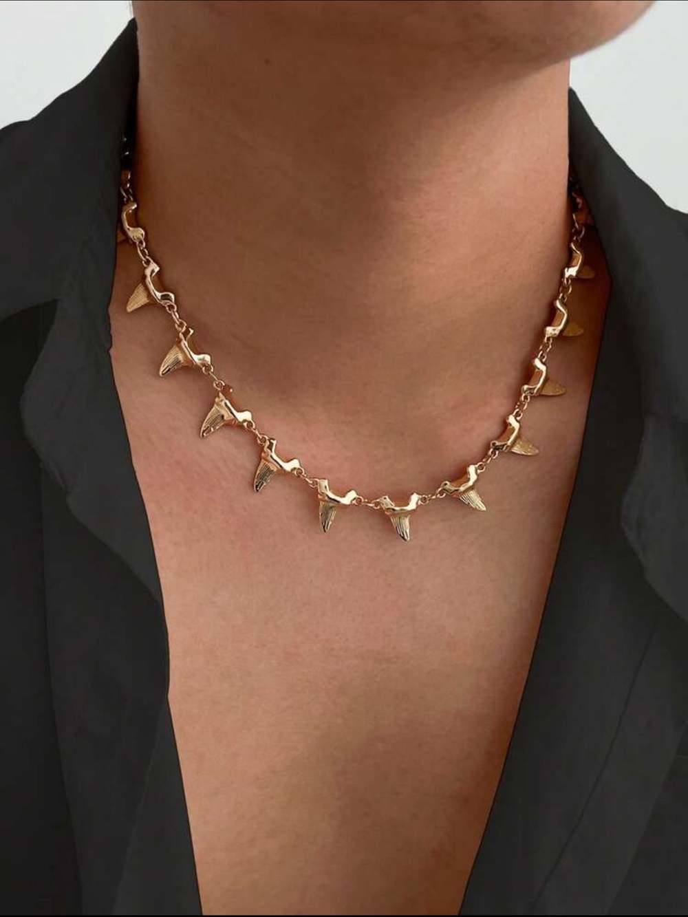 Gold Shark Tooth Link Necklace - Women Jewelry